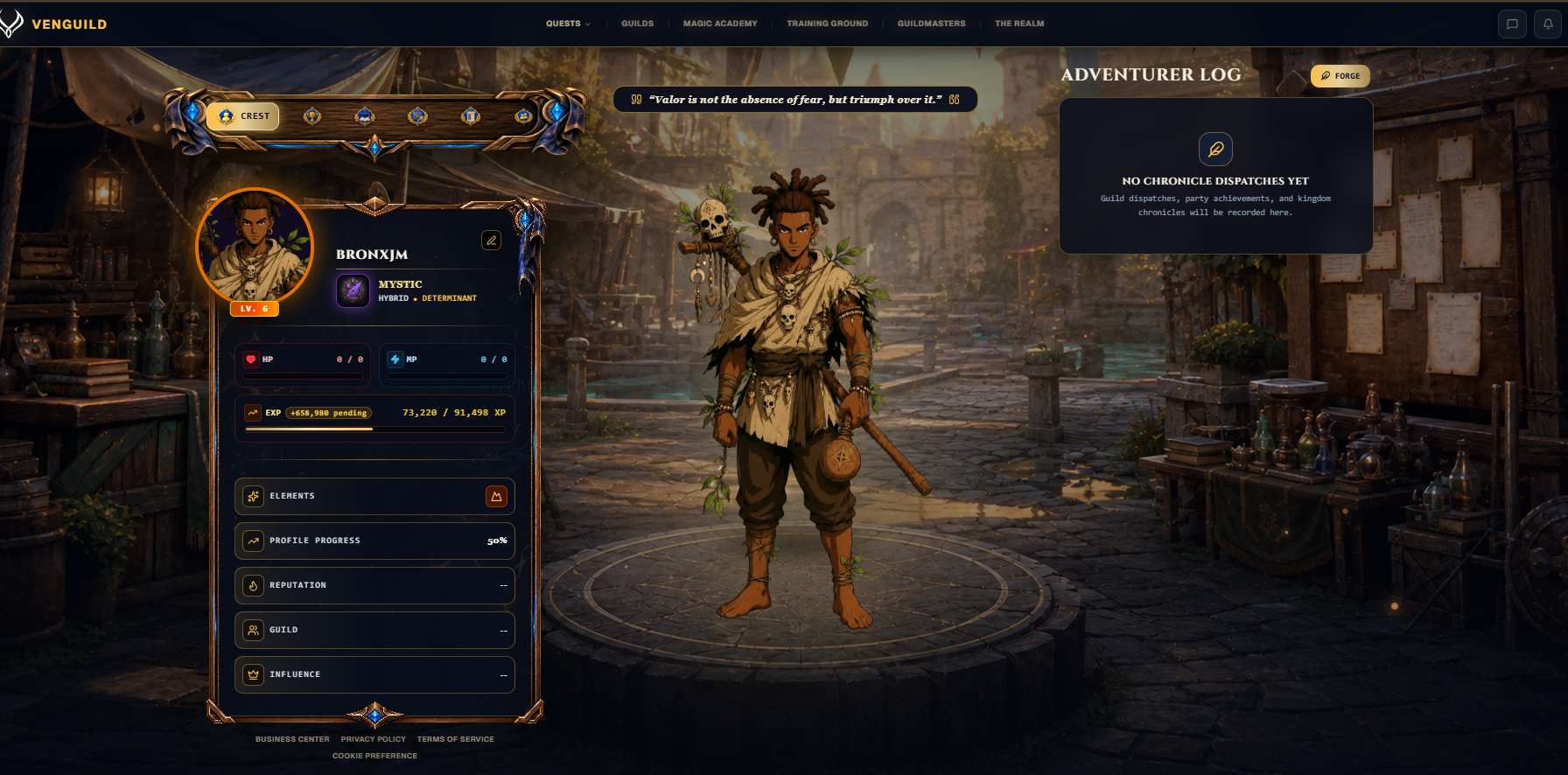Adventurer profile screenshot