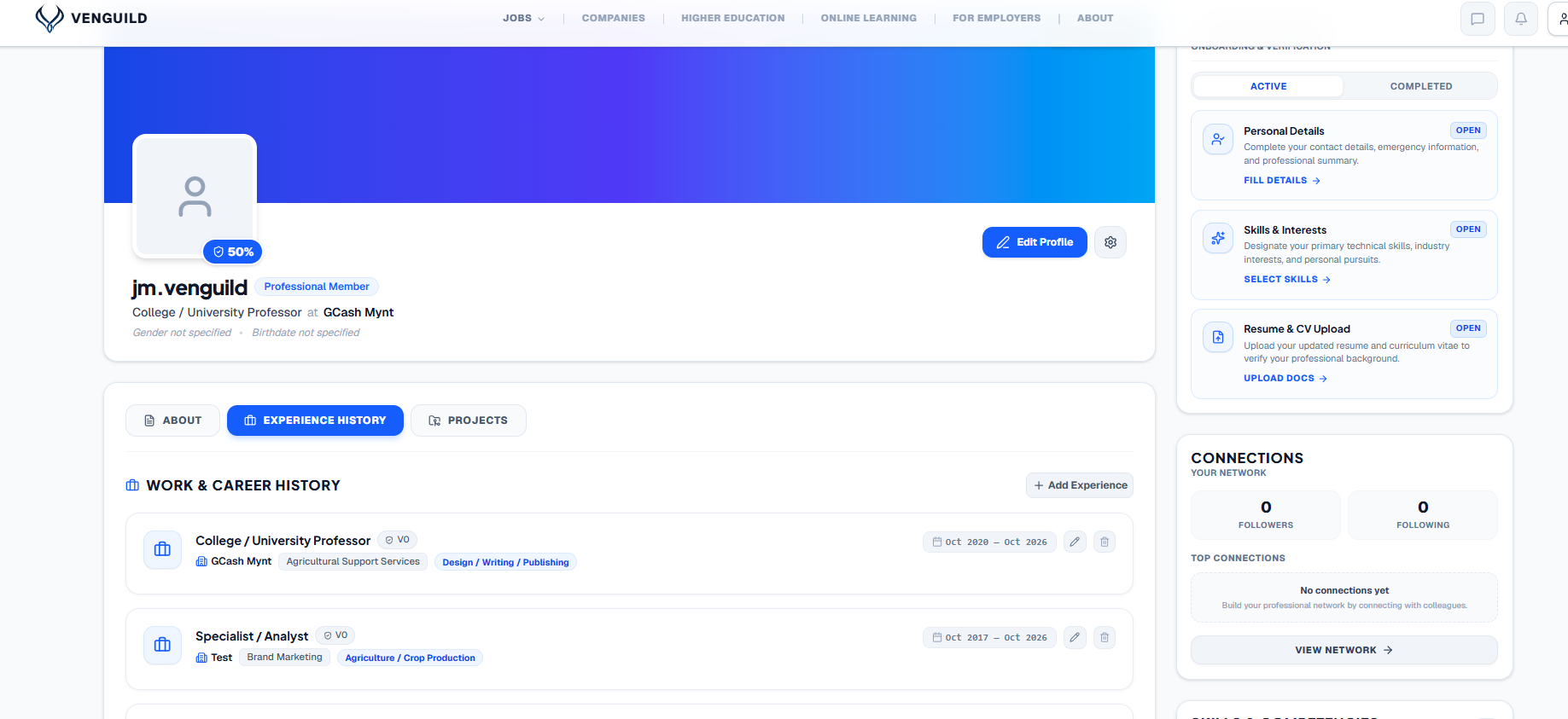 Professional profile screenshot